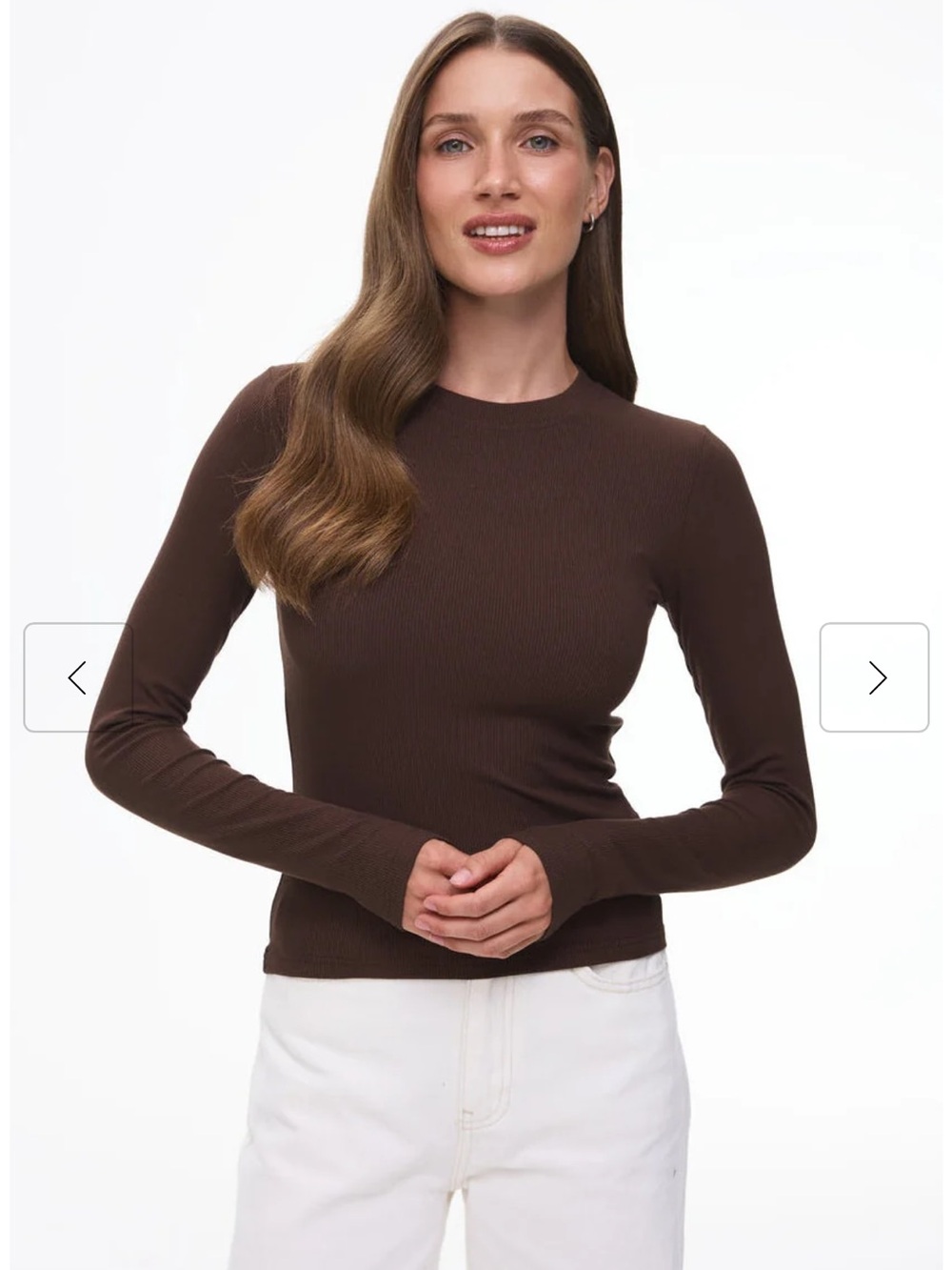 Splendid Brown Ribbed Long-Sleeve Crewneck Top